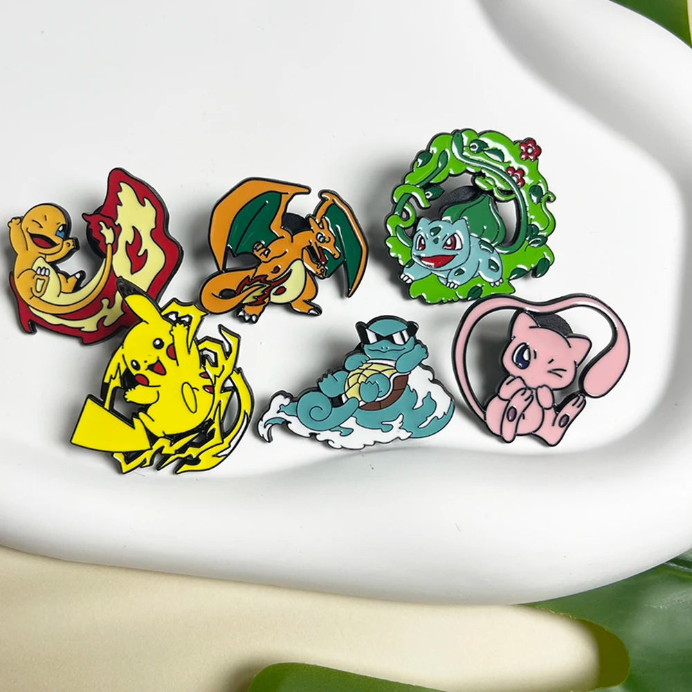 6pcs Anime Pins Set Pokemon Enamel Brooch Metal Badge Jewelry for Clothing Backpack Accessories - Squirtle Pikachu Creative Gift