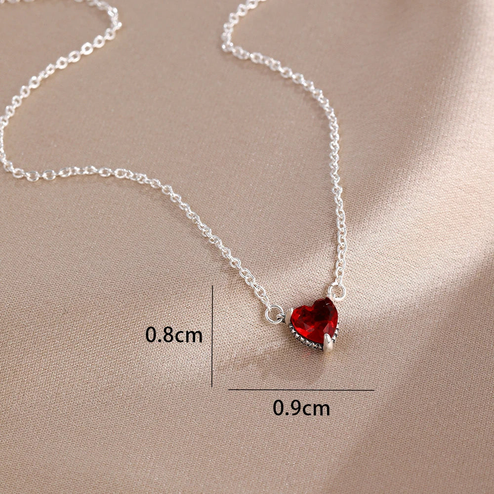 Original 925 sterling silver plated Shining big red heart Women Necklace Pendant