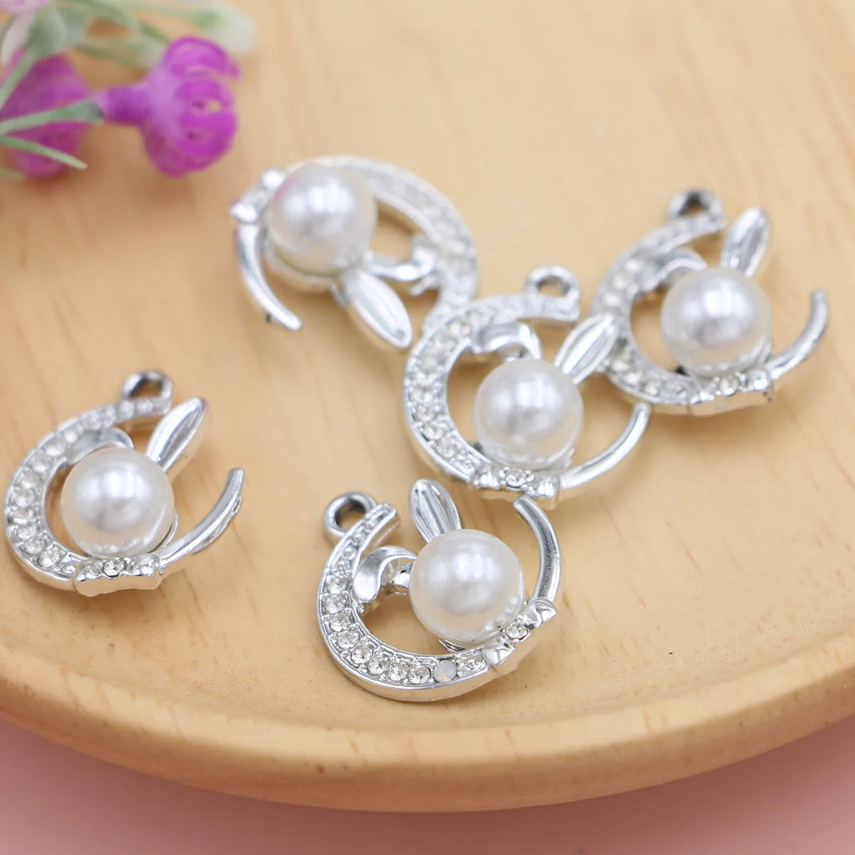 10Pcs Silver Plated Crystal Rabbit Charm Pendant for Jewelry Making Earrings Bracelet Necklace Accessories DIY
