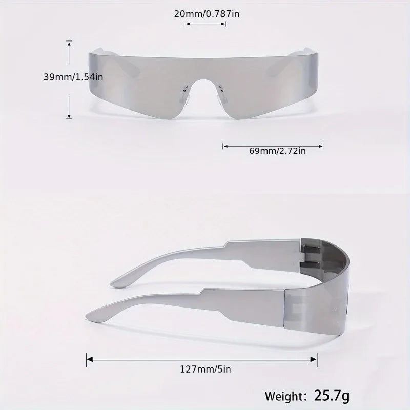 1 pair of women's fashionable flat top glasses - futuristic mirror shield fashion glasses suitable for parties, music festivals