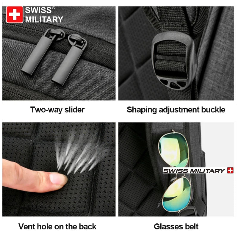 SWISS 15 inches Laptop Backpack Waterproof USB Port Multifunctional Travel Bag