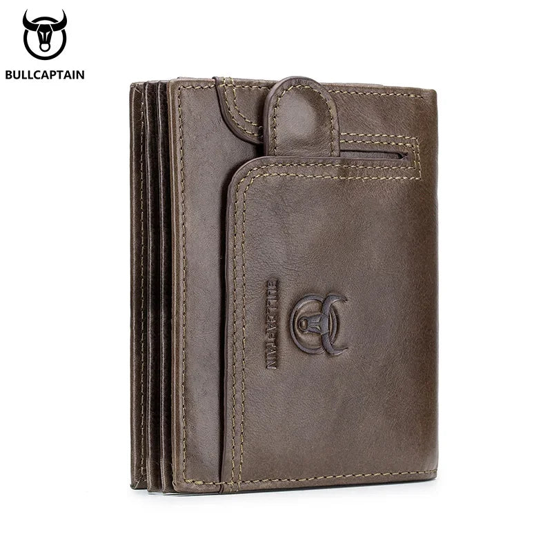 BULLCAPTAIN New Men's Business Wallet Features RFID Blocking Card Holder Brand Design Wallet's China Genuine Leather Purse Men