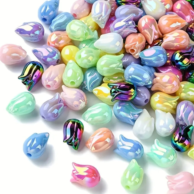 20pcs Random Mix Tulip Beads Flower Acrylic Beads for Bracelet ,Phone Chain Accessories
