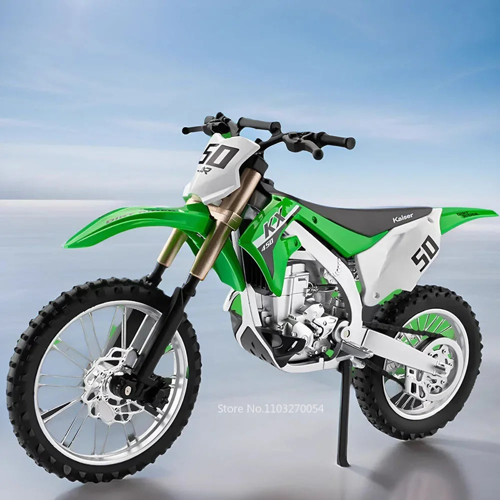 1:12 Kawasaki KX450 Alloy Motorcycle Miniature Models Toys Diecast Cars Front Wheel Steering Shock Absorption Boy's Collectibles