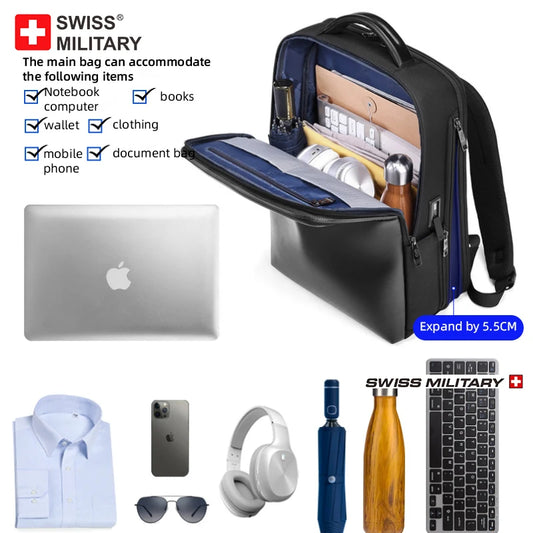 SWISS MILITARY Men Outdoor Backpack Expandable Laptop Backpacks USB Charging