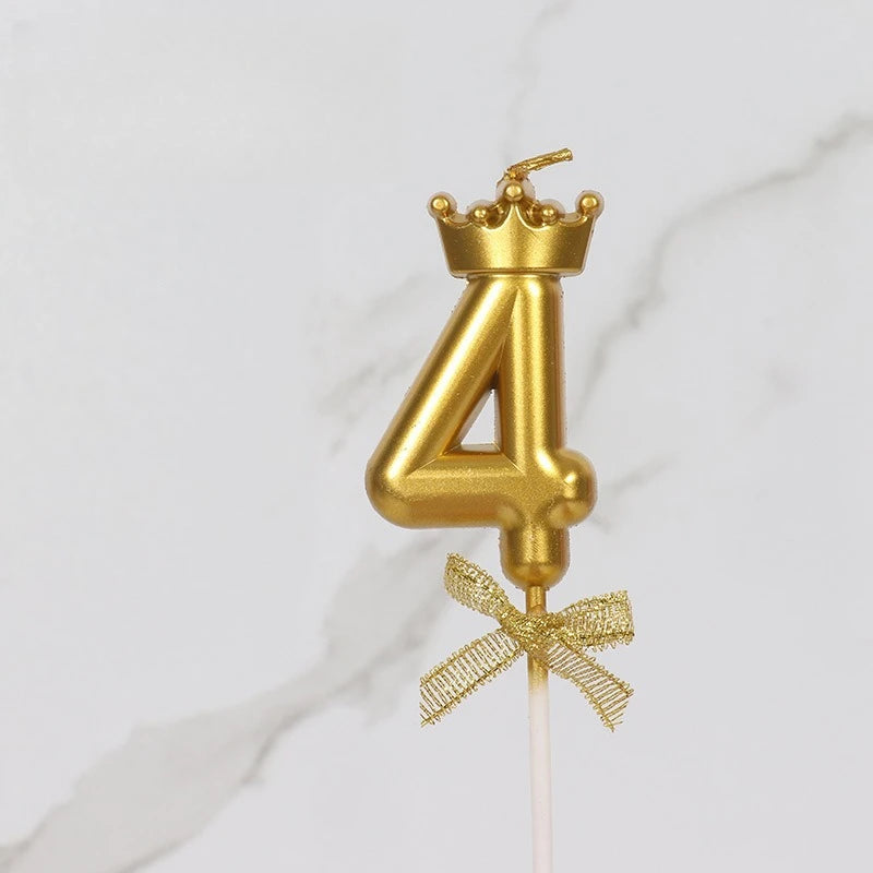 1pc, Golden Crown Bow Birthday Candle - 0-9 Creative Party Cake Decoration and Baking Supplies for Birthdays