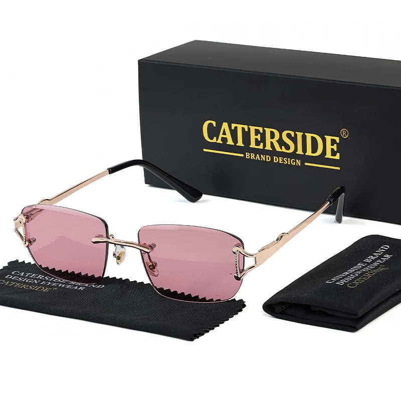 CATERSIDE New Retro Rimless Sunglasses Men's Rectangular Personalized Brand Design Sun Glasses Women Party Festival Eyewear Gift