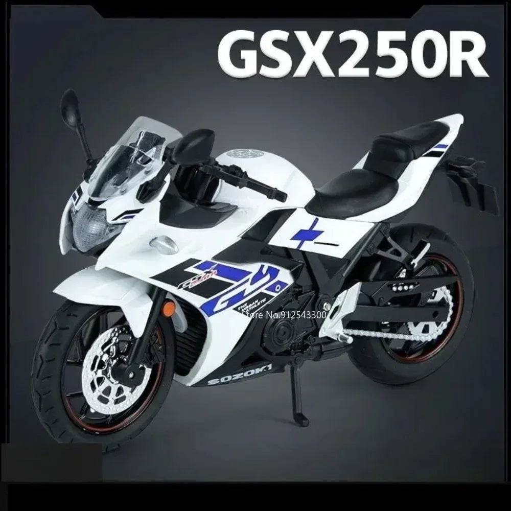 1:12 SUZUKI GSX-250SR GSX-R1000R Alloy Motorcycle Alloy Diecasts Model Racing Toys Sound Light Rubber Tires Motorbike Kids Gifts