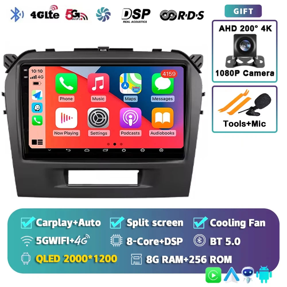 Android 15 2K For Suzuki Vitara 4 2013-2019 12+256GB WIFI Car Multimedia Player wireless Carplay Android Auto 4G Wifi GPS stereo