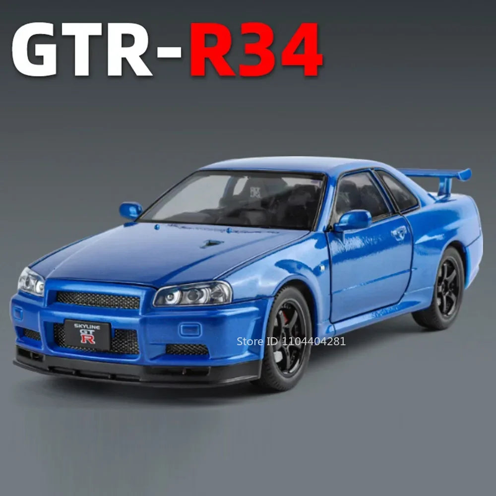 1:24 HONDA ACCORD GTR-R34 Cars Model Toys Alloy Diecast Vehice 6 Door Opened Sound Light Pull Back Toy Children's Birthday Gifts