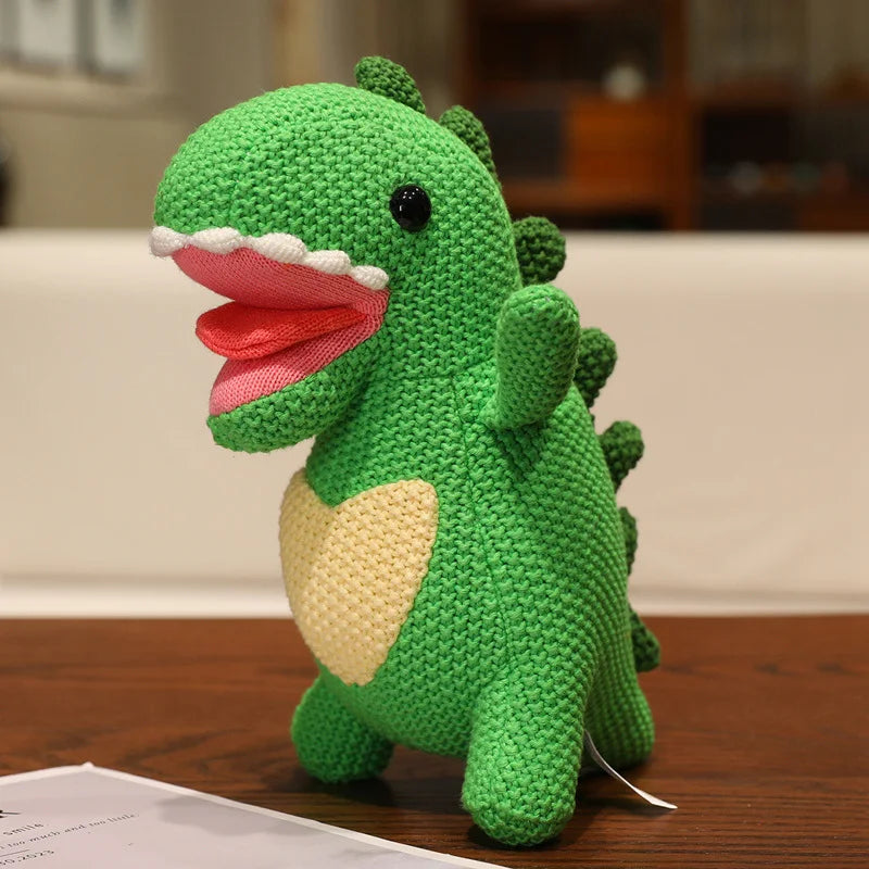 Cute Knitted Cartoon Animal Toy Stuffed Cow Cattle Fox Dinosaur Whale Shark Sitting Standing Small Appeasing Gift