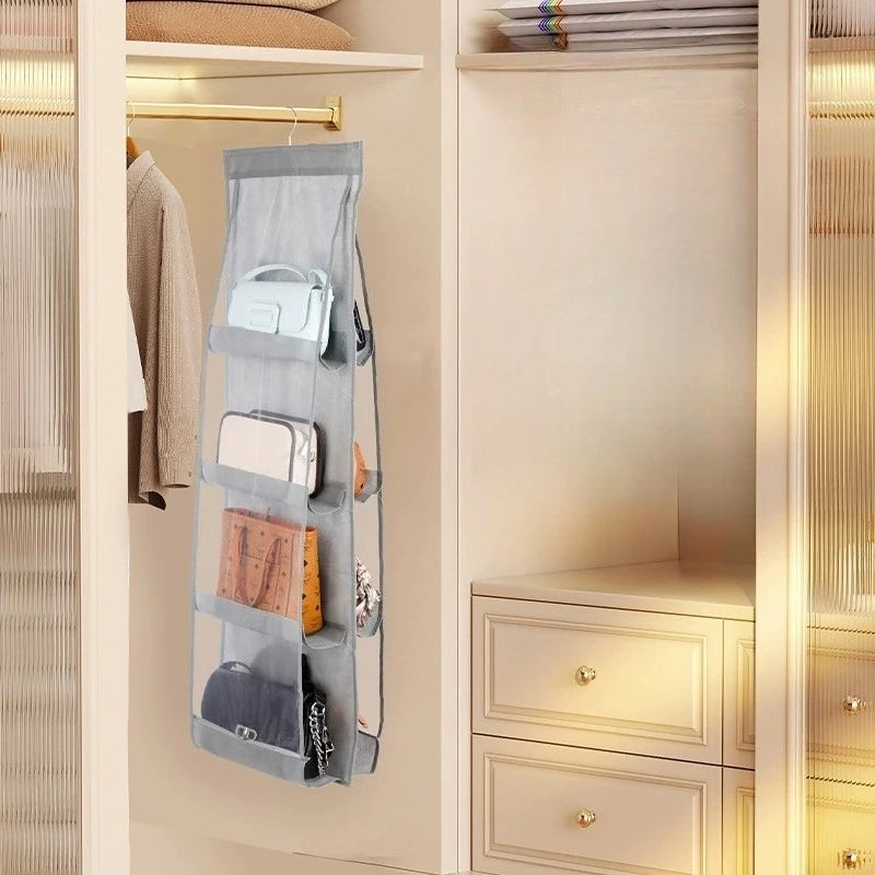 1pc Space-Saving Multi-Layer Hanging Bag Organizer - Durable Non-Woven Material, for Handbags, Wallets & Accessories