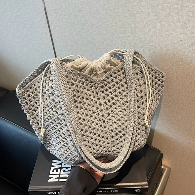 2026 Latest Summer Beach Straw Woven Tote Bag For Women 2-IN-1 Hollow-out Lightweight Large Capacity Shopper Shoulder Bag Female
