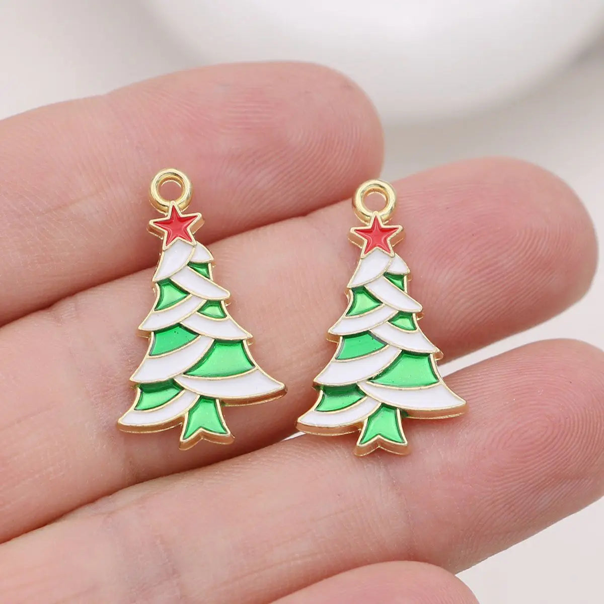20pcs Gold Plated Enamel Christmas Tree Pendants Suitable for Jewelry Making Bracelet Necklace Accessories DIY Craft Accessorie