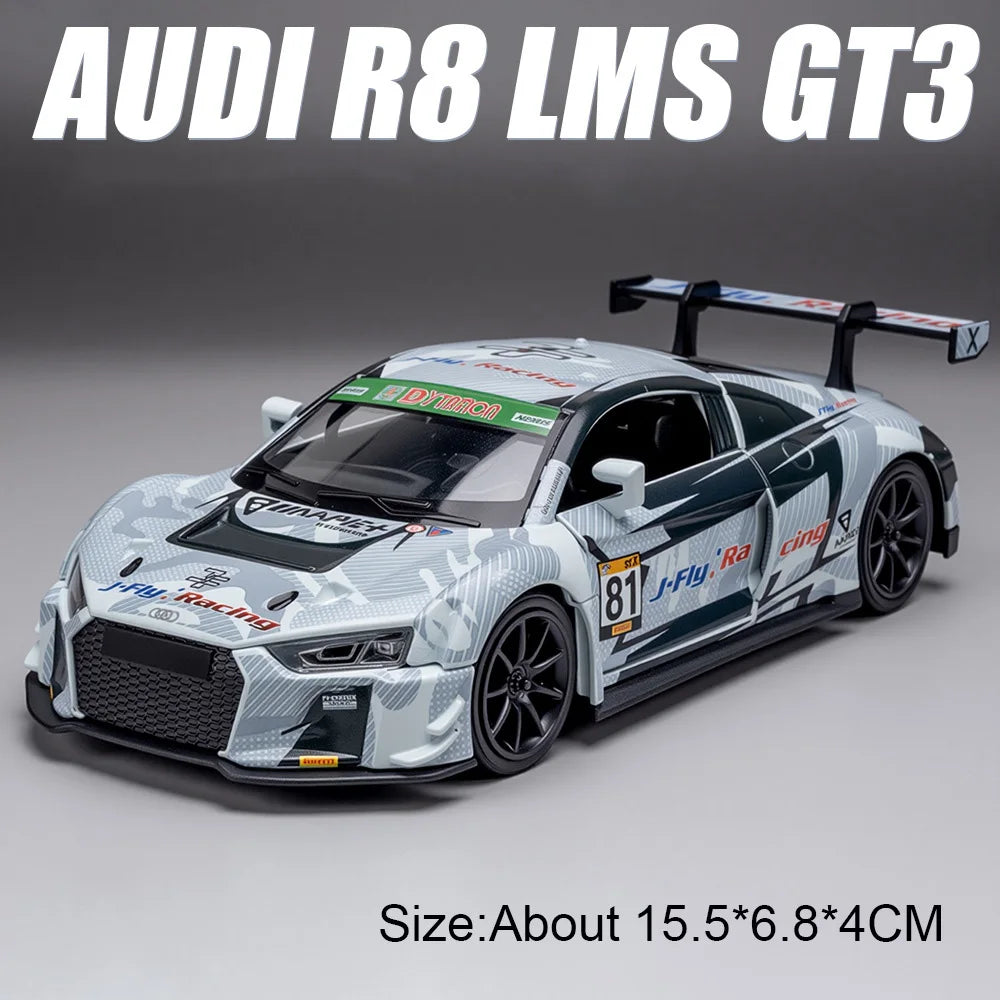 1:32 BMW M8 GTE Alloy Model AUDI R8 LMS GT3 Diecast Cars Toys Doors Opened Sound Light Vehices Boys Collect Commemorative Gifts
