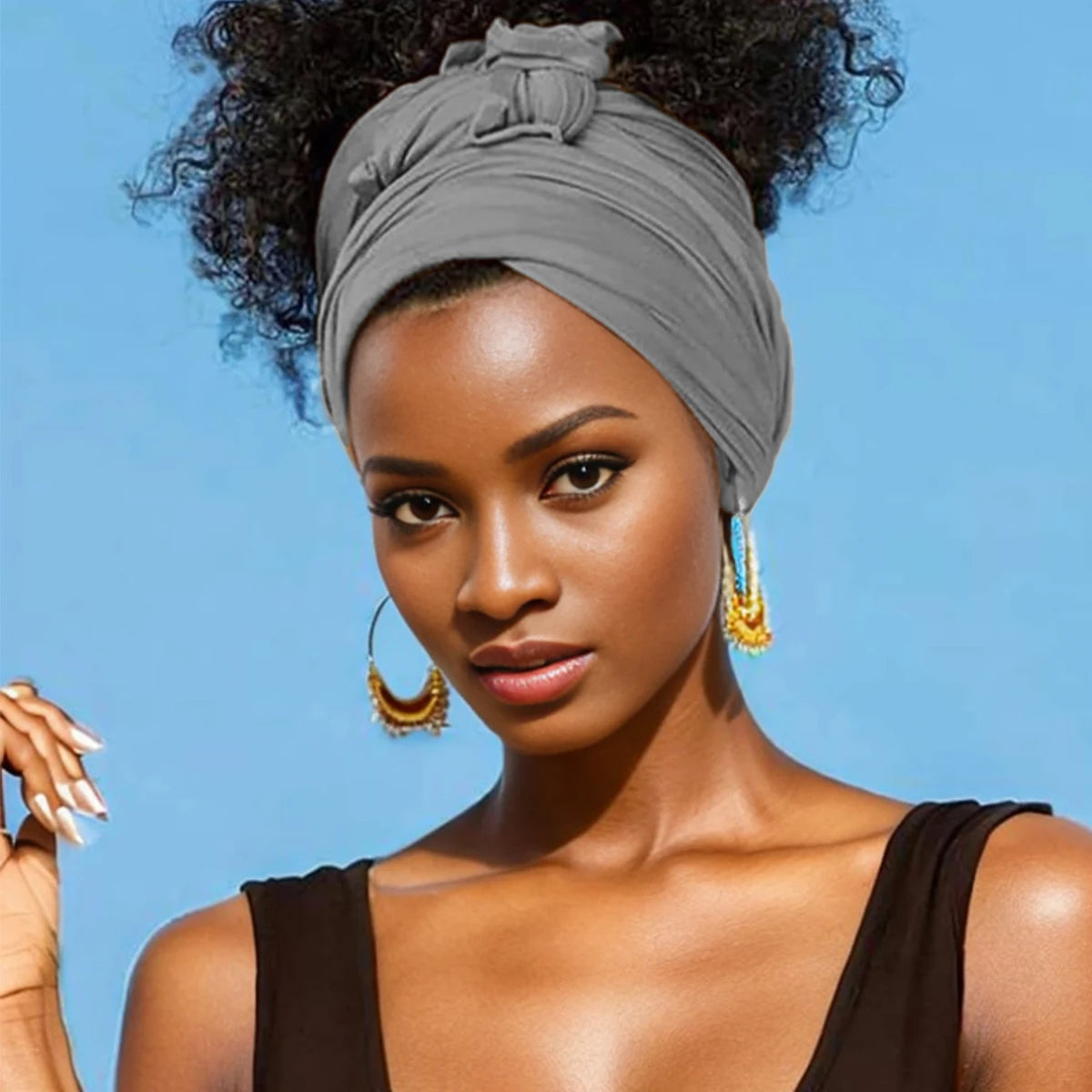 Extr-Long stretch jersey turban african solid color super soft breathable headband