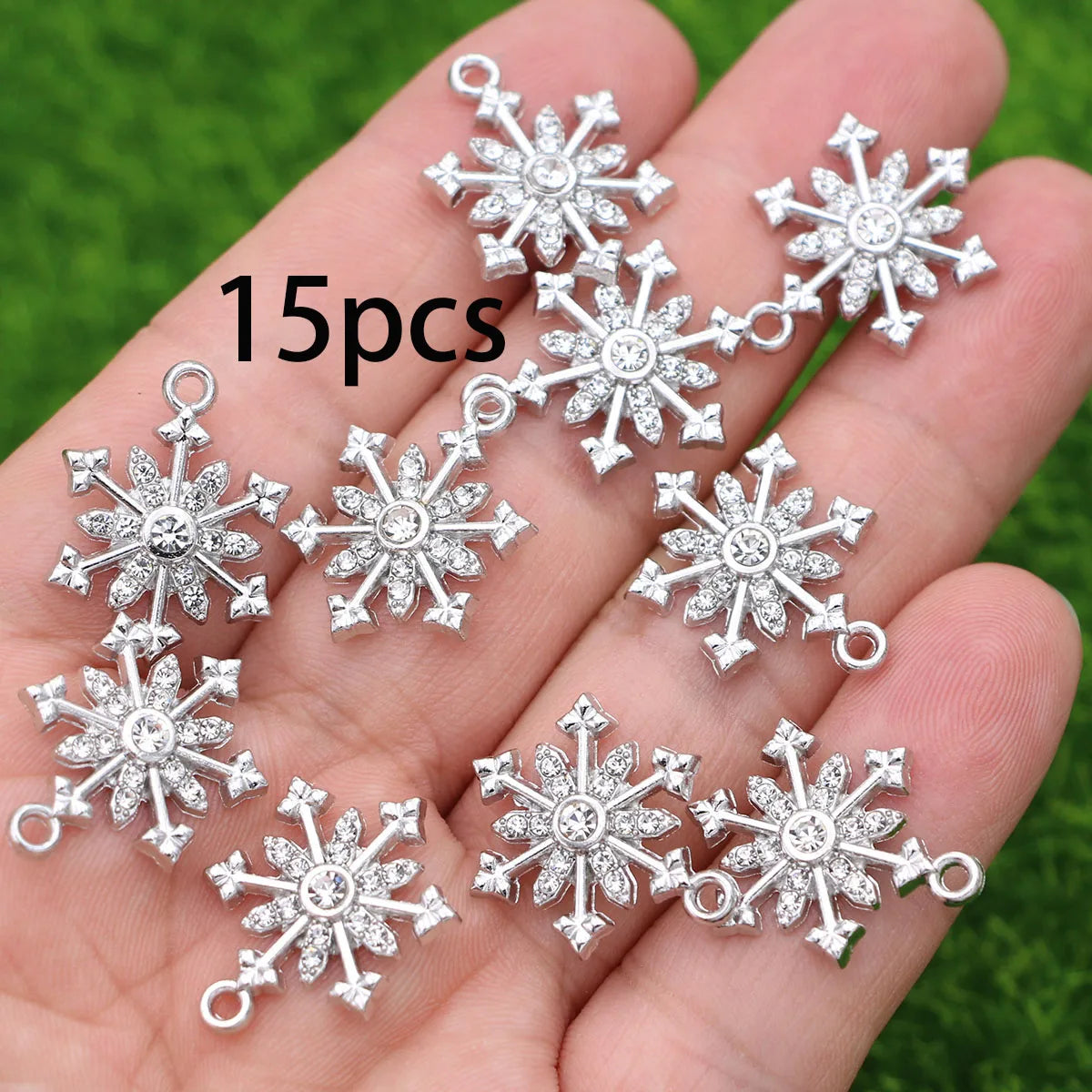 15pcs gold-plated crystal snowflake pendants, suitable for making jewelry earrings bracelets necklace accessories DIY