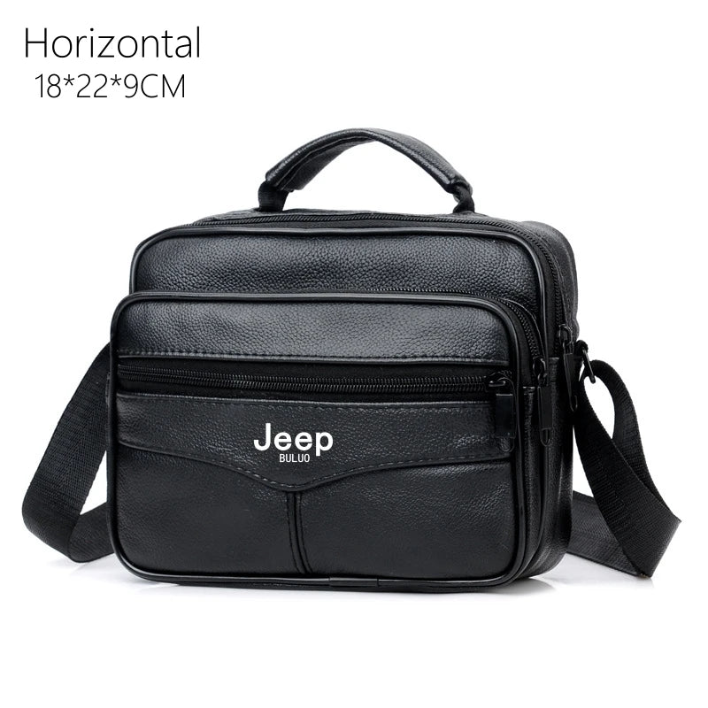 JEEP BULUO Men shoulder bag leather black business casual larg Crossbody Handbag