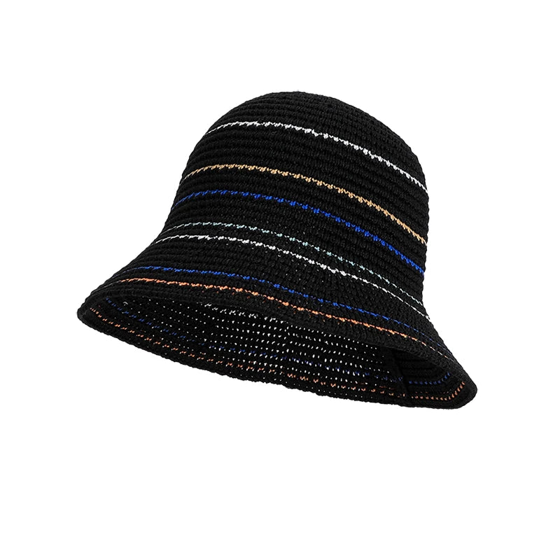 6162-Summer sun protection and shade hat with children's striped knitted mesh ventilation fisherman cap, versatileandsuitablefor