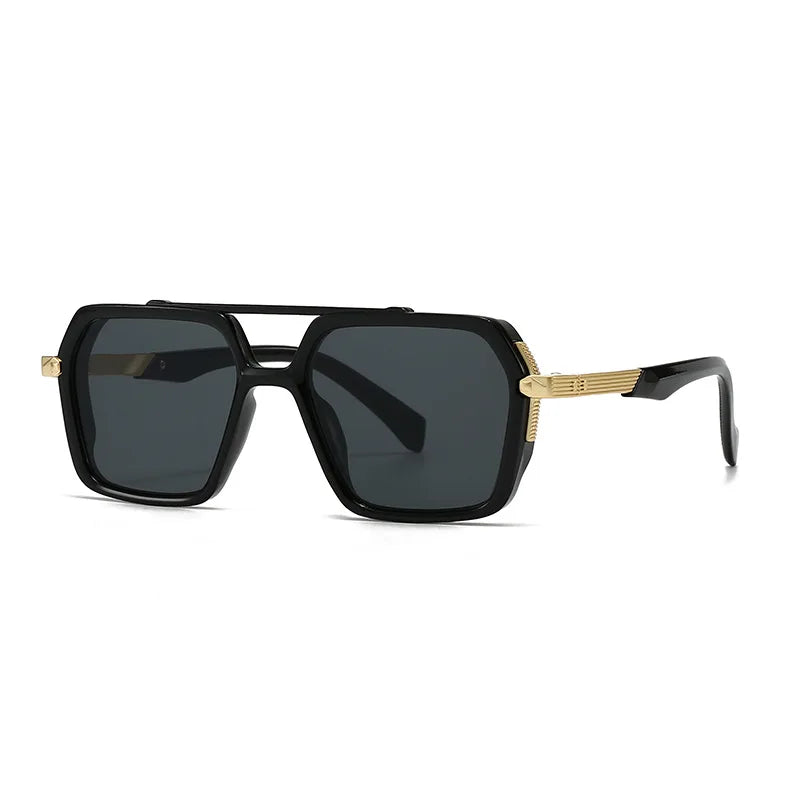 JNPCXI Ins Popular Fashion Double Bridges Square Sunglasses Women Retro Rivets Green Green Men Punk Sun Glasses Shades UV400