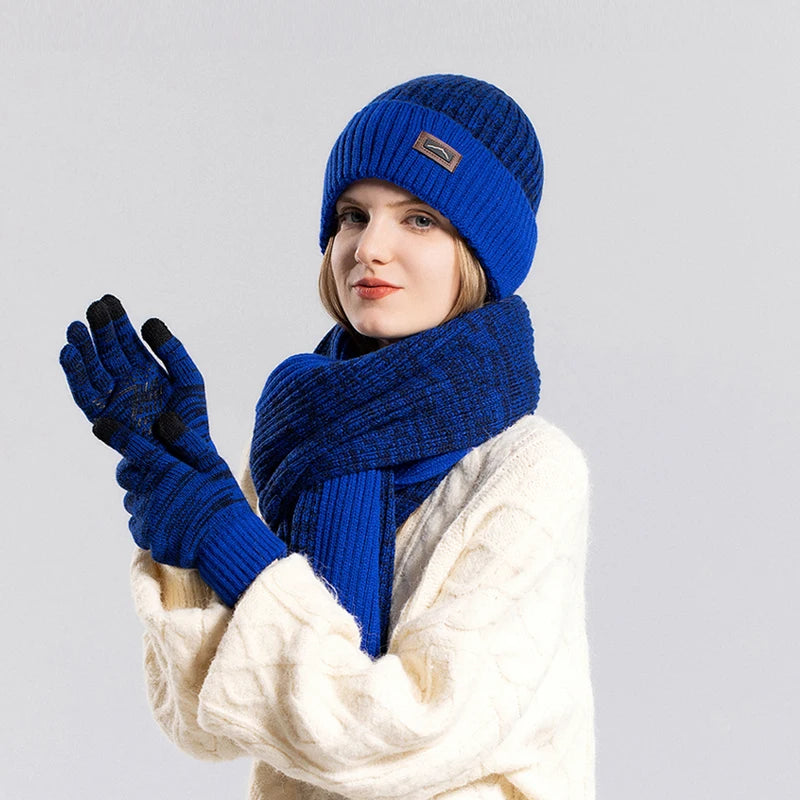 Xinbaoguan 100% acrylic 8397 winter hat, gloves, scarf three piece set, outdoor velvet warm ear protection, knitted yarn hat