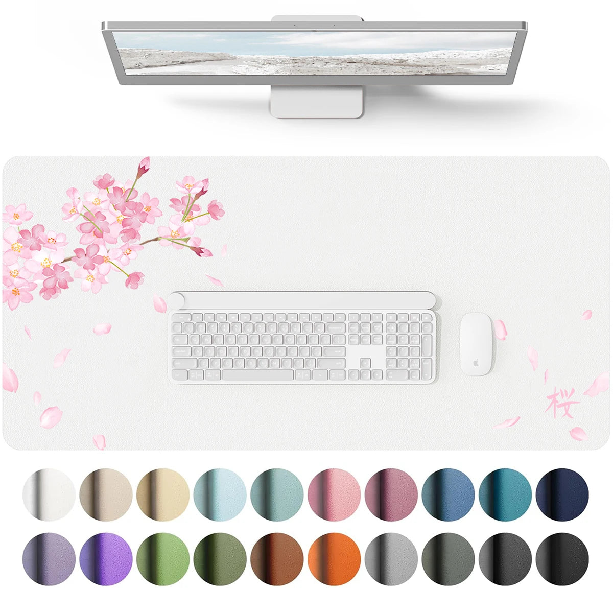 Leather Desk Pad Protector,Mouse Pad, Pink Flower Office Desk Mat, Waterproof Keyboard Mat for School Home Office Girl women
