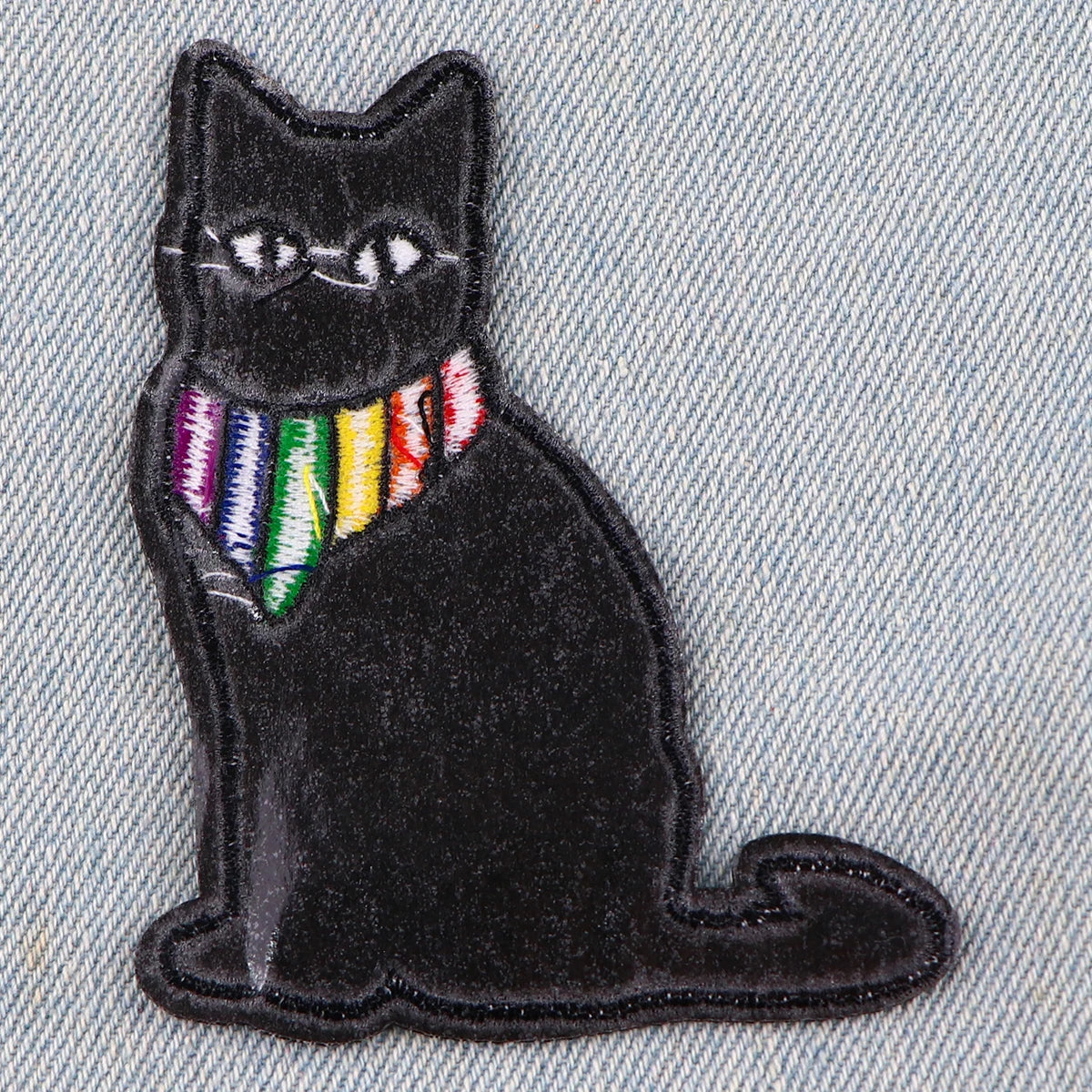 Black Cat Embroidery Patch Iron On Patches For Clothing Rainbow patches for Jackets DIY Sew Patch Stickers