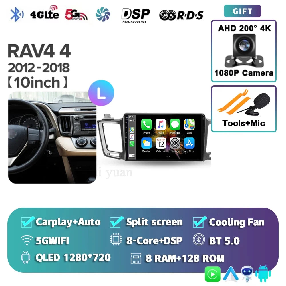 For Toyota RAV4 4 XA40 5 XA50 2012 - 2018 Android 15 4G WIFI Car Radio Carplay Auto Multimedia Stereo Video Player GPS Navigatio