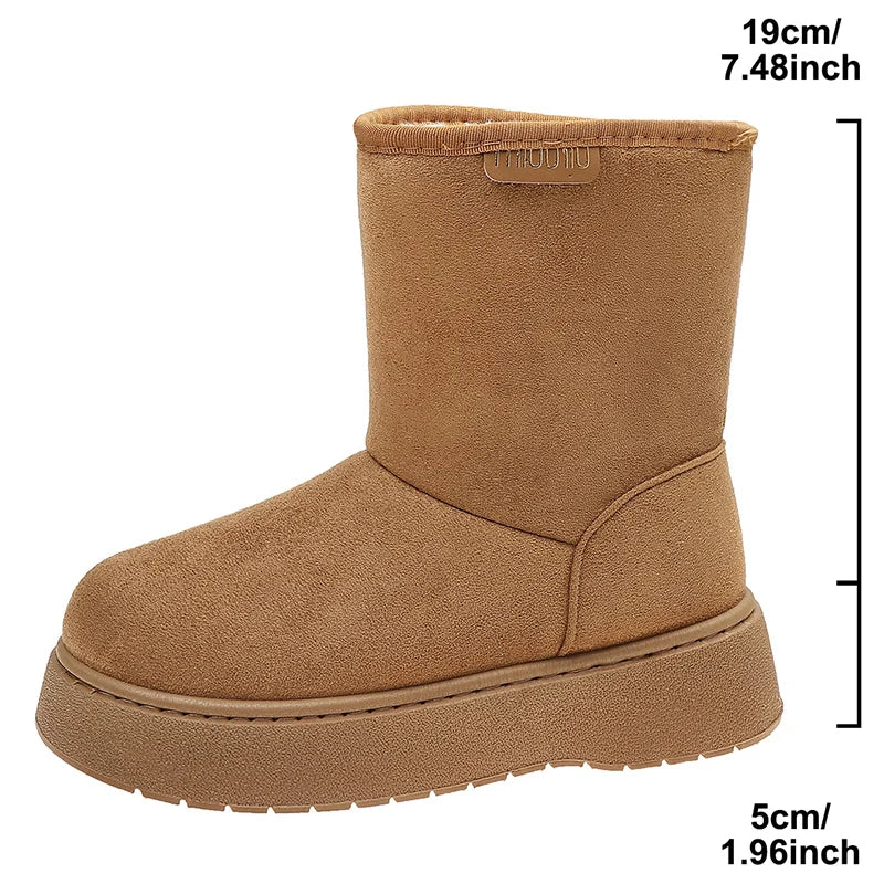 Faux Suede Winter Snow Boots Women Plus Size 42 Warm Fleece Lining Ankle Boots Woman Thick Sole Non Slip Cotton Padded Shoes