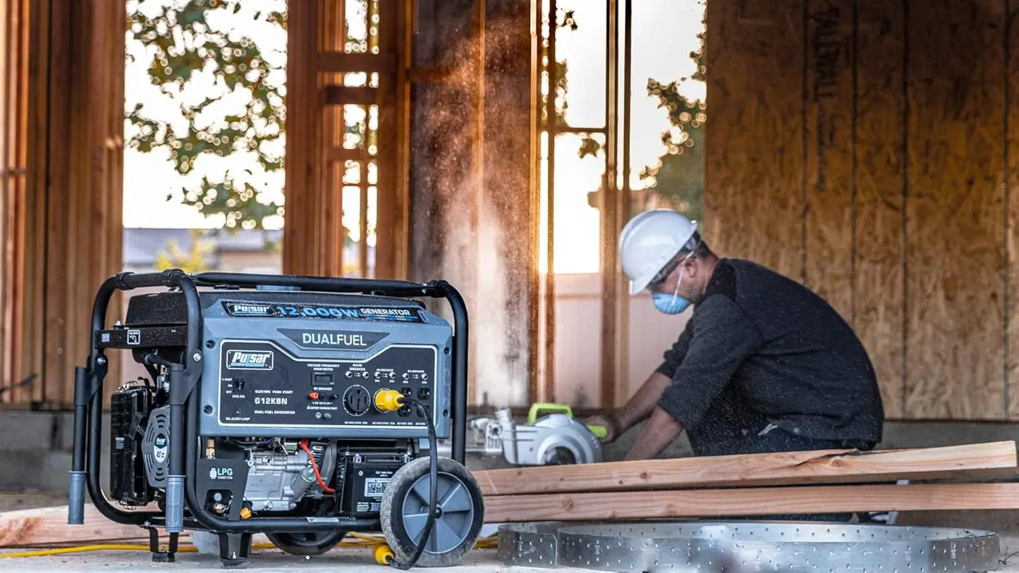 Heavy Duty Dual Fuel Generator - 9500 Rated Watts, 12000 Peak Watts - Gas & LPG