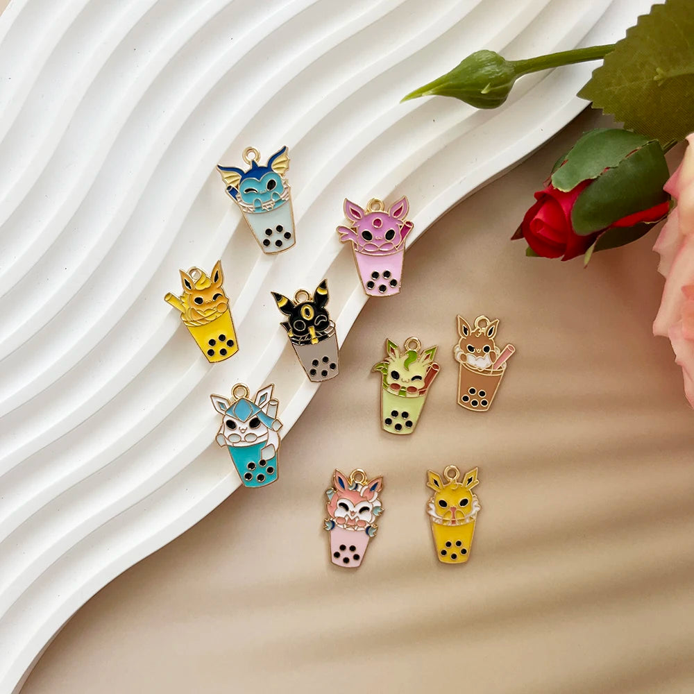 9Pcs Pokemon Pikachu Bubble Milk Tea Charm Pendants Cartoon DIY Jewelry Making Supplies for Necklace Bracelet Accessories