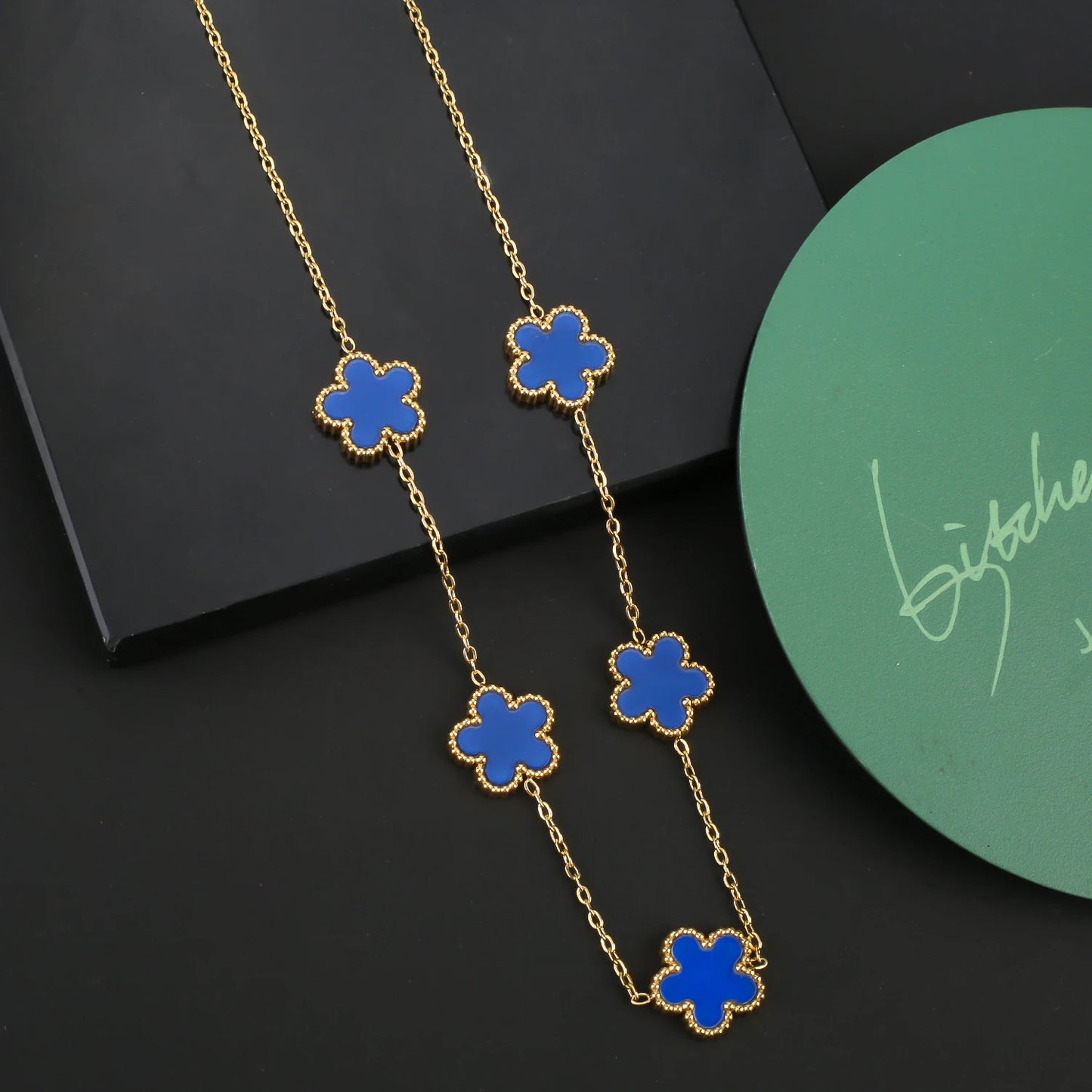 Stainless Steel Leaf Flower Clover Bracelet Jewelry Set Necklace Earrings Woman