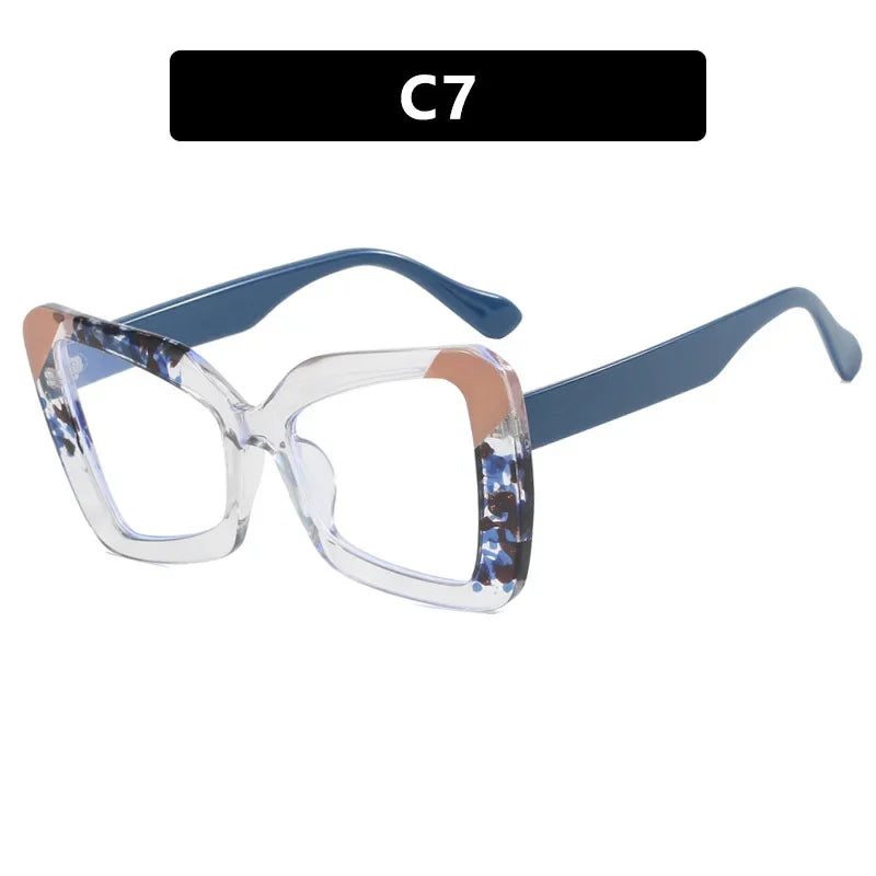 JNPCXI New Fashion Oversized Frame Gradient Women Irregular Anti Blue Light Glasses Fashion Women's Flat Light Glasses