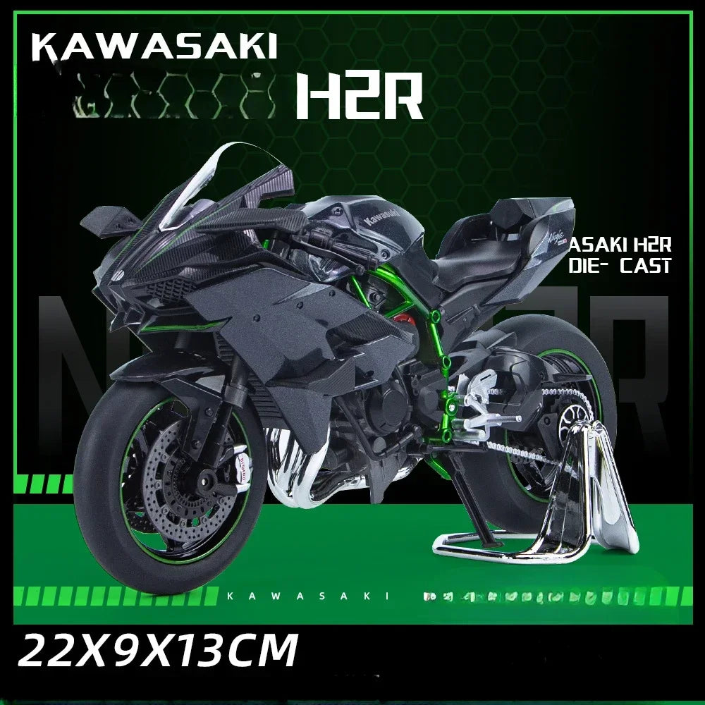 1/9 Kawasaki H2R S1000RR Motorcycle Model Car Toy Alloy Diecast Sound Light Vehicle Collection Decoration For Boys Birthday Gift