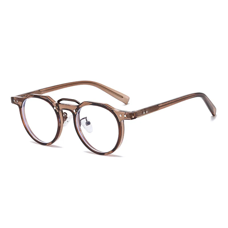 JNPCXI New Round Sunglasses Women Rivets Punk Gray Shades UV400 Fashion Men Clear Anti Blue Light Glasses Frame