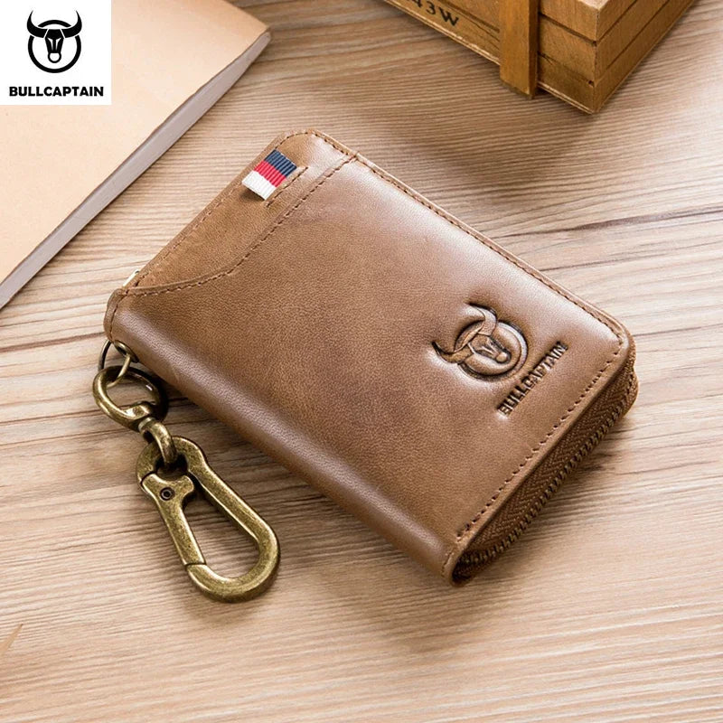 BULLCAPTAIN Genuine Leather Men's Key Card Holder High Quality Multifunctional Car Key Chain Wallet Mini Card Holder Key Holder