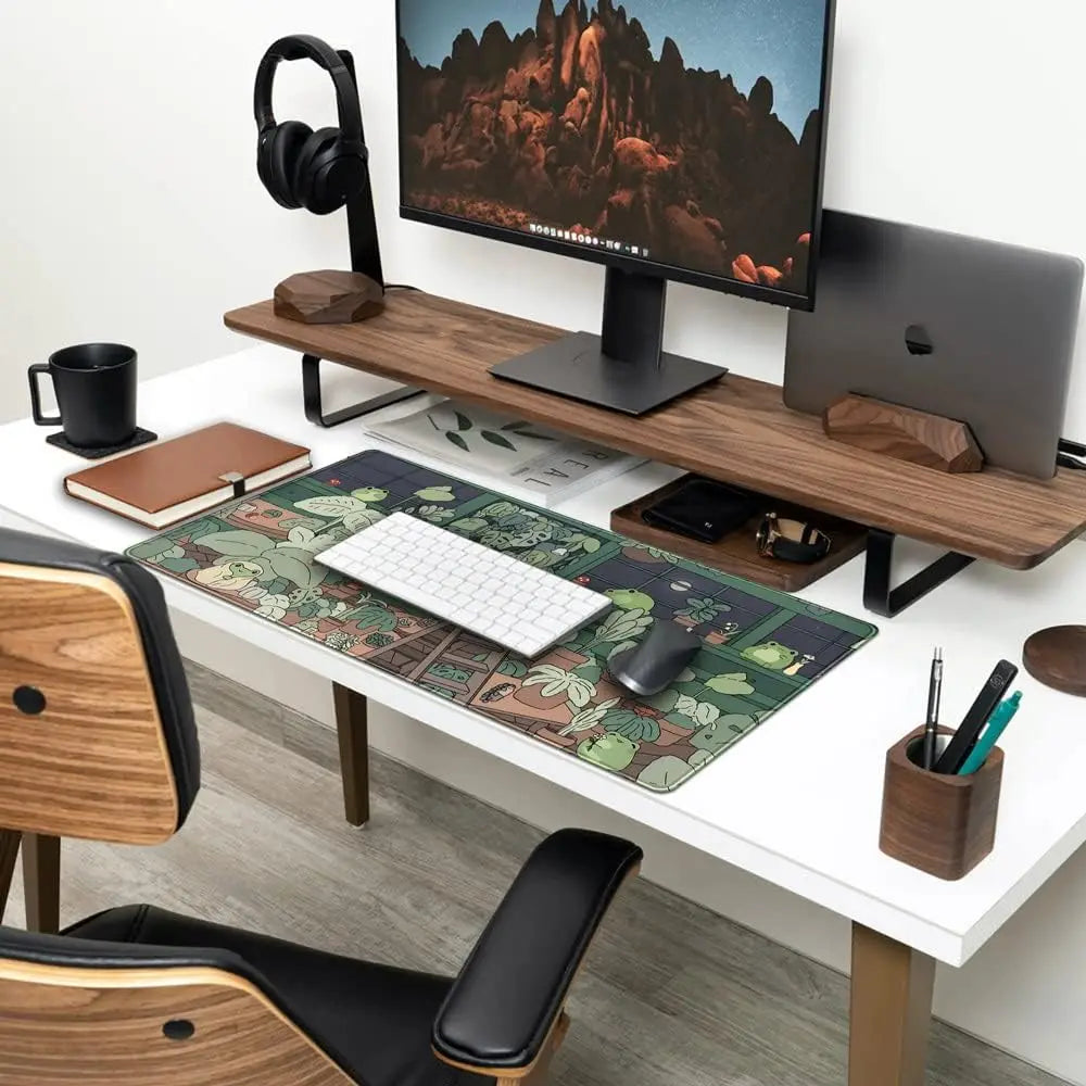 Cute Frog Mouse Pad Desk Pad Kawaii Green Desk Decor Mat, Large Gaming Mouse Pad for Desk Computer Keyboard Laptop for Girl