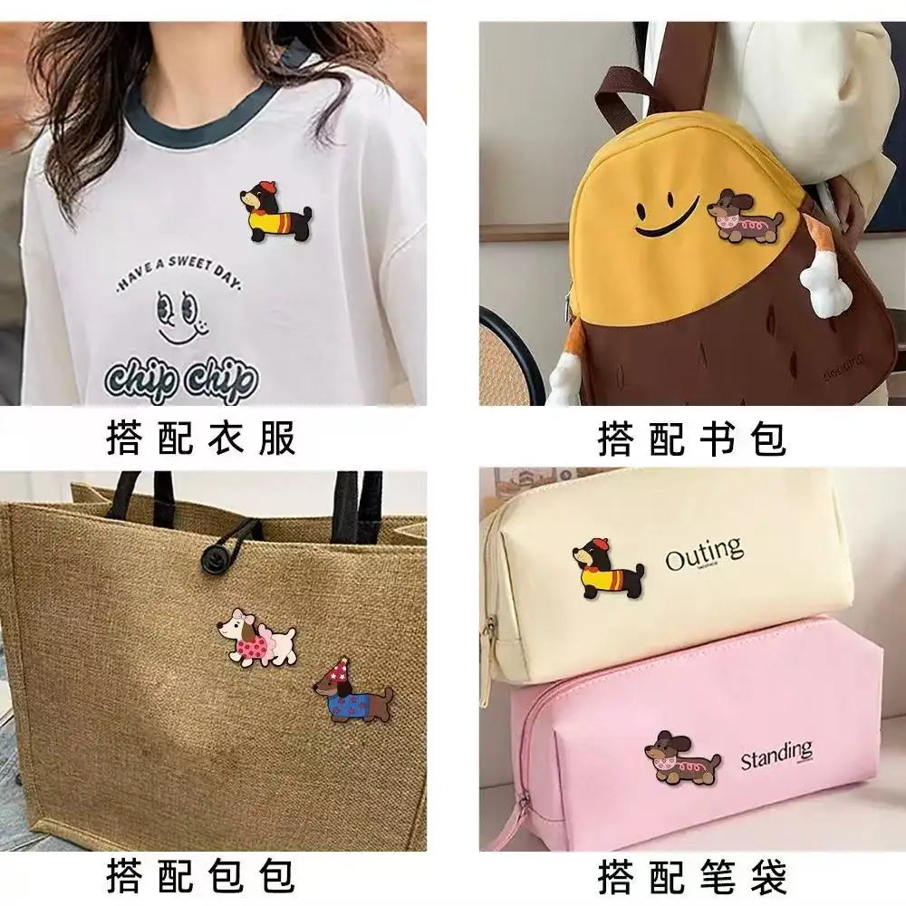 4pcs Cute Dachshund Cartoon Enamel Pin - Lapel Brooch Badge for Backpack/Clothing Animal Themed Jewelry Gift for Dog Lovers