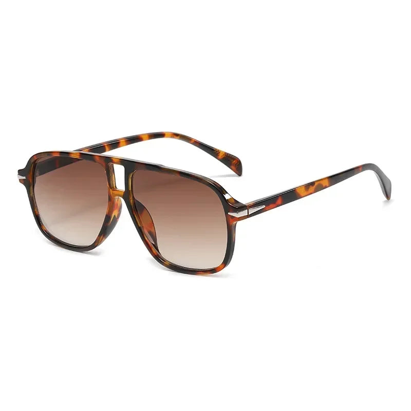 JNPCXI Retro Double Bridges Men Pilot Sunglasses UV400 Rivets Decoration Leopard Shades Women Trending Sun Glasses