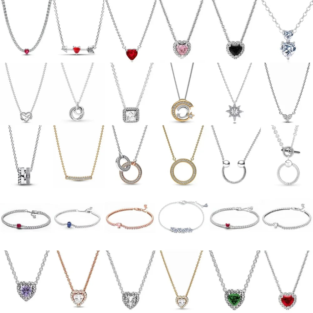 Original 925 sterling silver plated Shining locked-ring Necklace Bracelet women