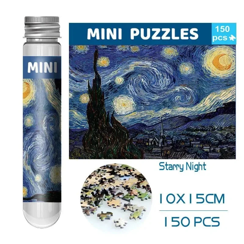 MaxRenard Jigsaw Puzzle 150pcs Mini Test Tube 15*10cm Travel Game World Famous Van Gogh Oil Paintings Puzzles for Adults