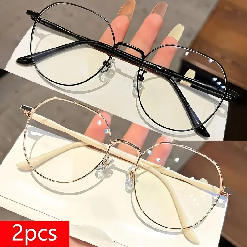 2pcs Men's and Women's Minimalist Full Frame Oval Anti Blue Light Glasses