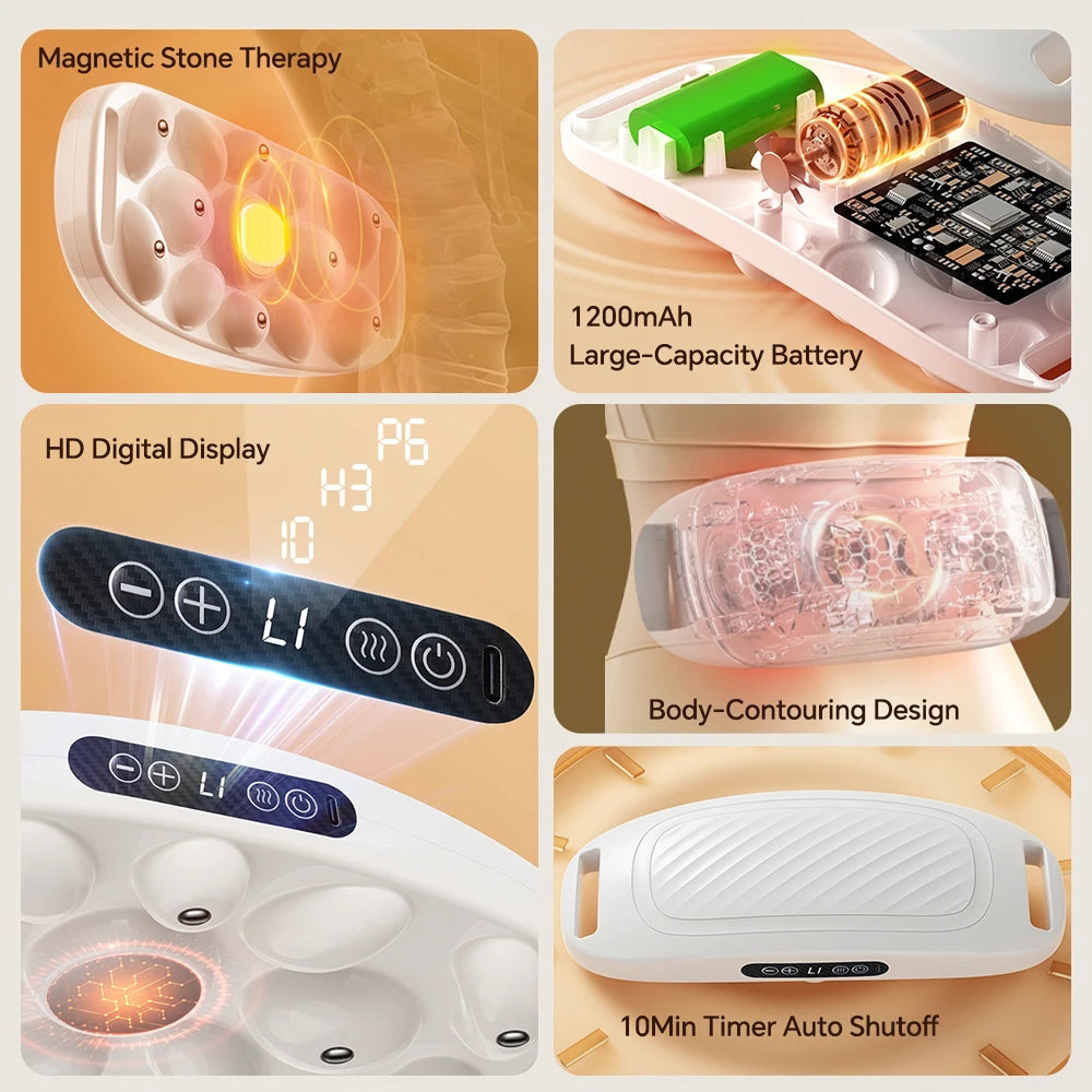 Electric Abdominal Massager Bian Stone Kneading 3-Level Heat Fat Burner 6 Modes Anti-Cellulite Body Shaping Shaking Weight Loss