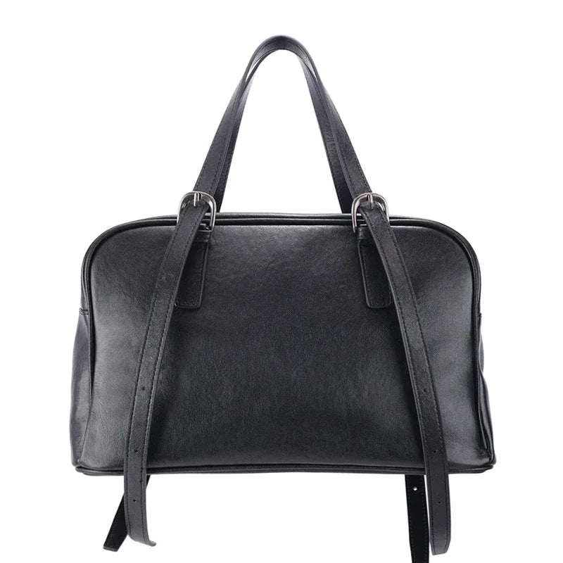 women's Vegetable tanned Cow leather bowling bag female niche retro large capacity genuine leather Crossbody shoulder bag