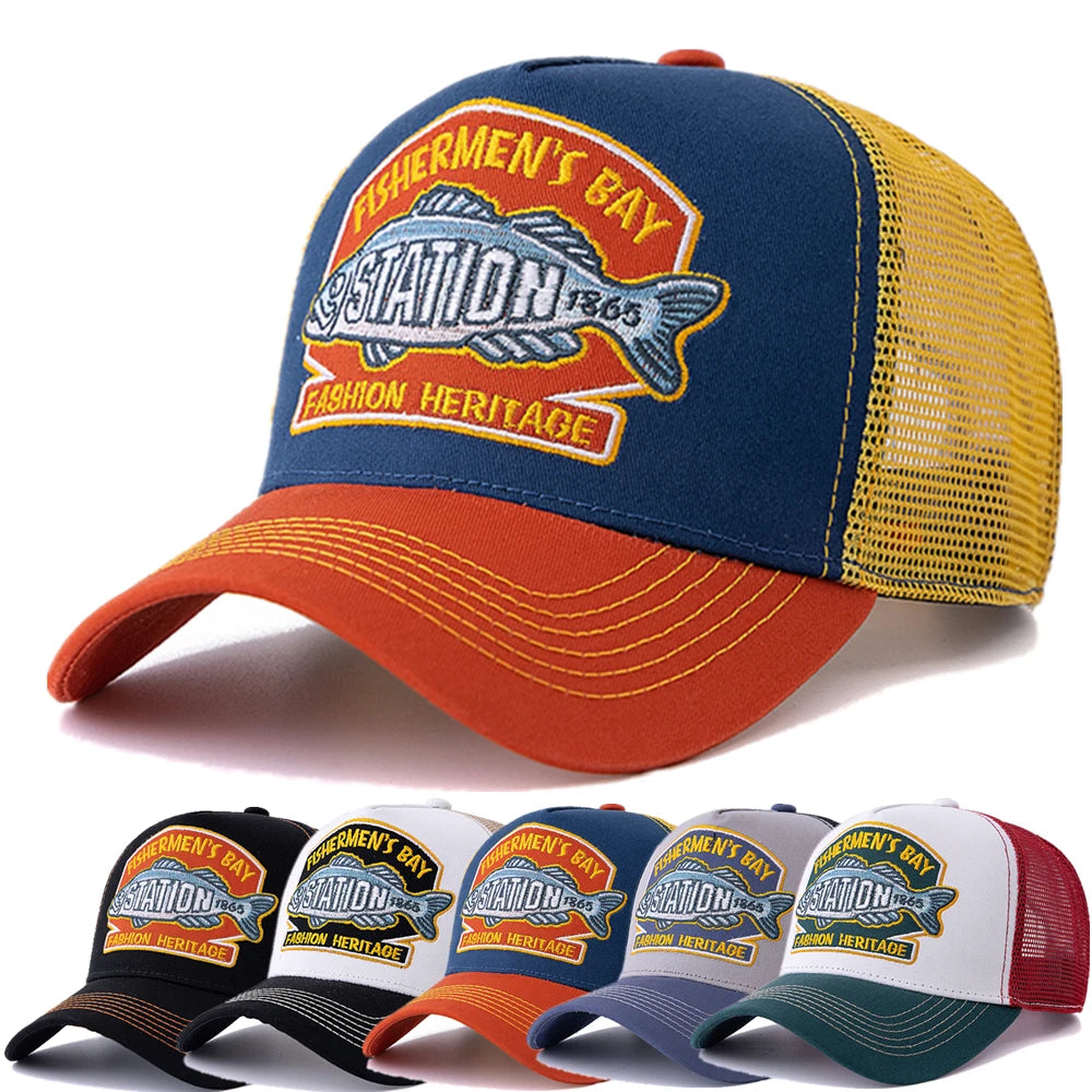 Hot Sale Unisex Breathable Mesh Trucker Cap, Big Fish Fisherman Sports Back Hats