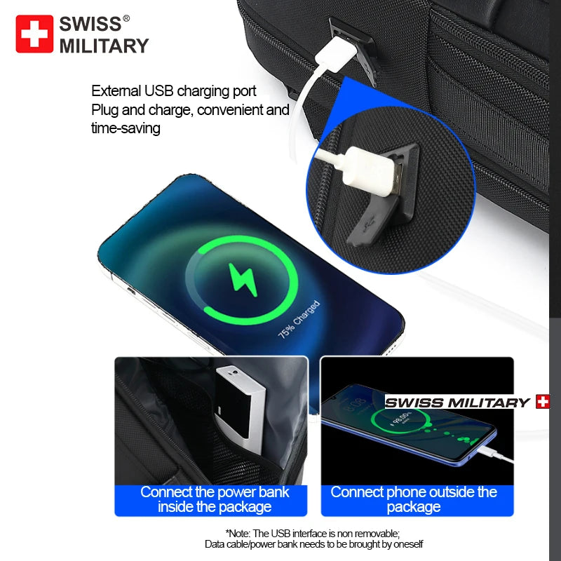 SWISS MILITARY Travel Multifunction Bag USB Charging Waterproof Laptop Backpack