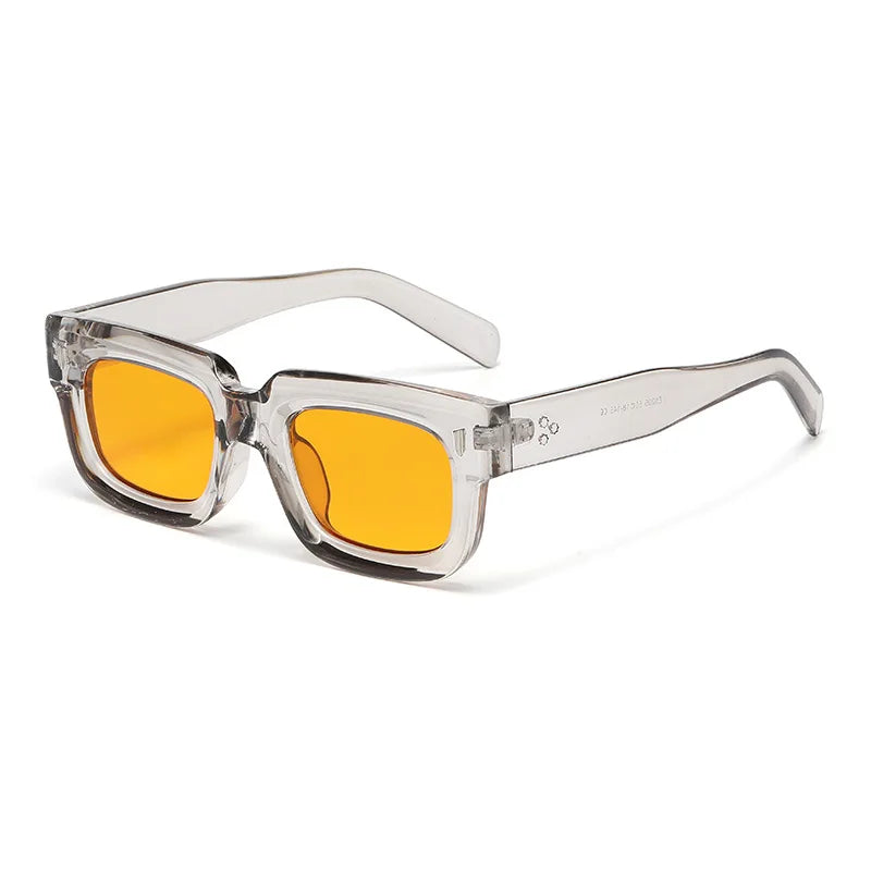 JNPCXI Fashion Square Sunglasses Women Retro Rivets Men Clear Ocean Lens Eyewear Shades UV400 Punk Sun Glasses