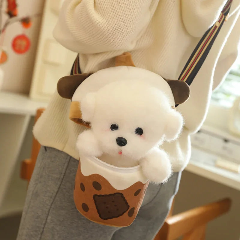 Kawaii Plush Teacup dog Stuffed Little Puppy Doll In Bubble Tea Toy Small Dog Toys For Kids Baby Best Birthday Gifts For Girls
