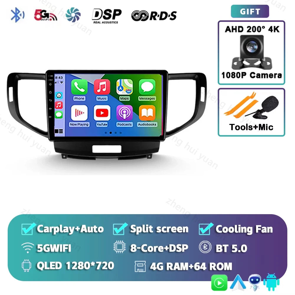 Android 14 For Honda Accord 8 2008 - 2012 CarPlay Auto 2K QLED Car Radio Multimedia Video Player GPS stereo Head Unit 4G WIFI