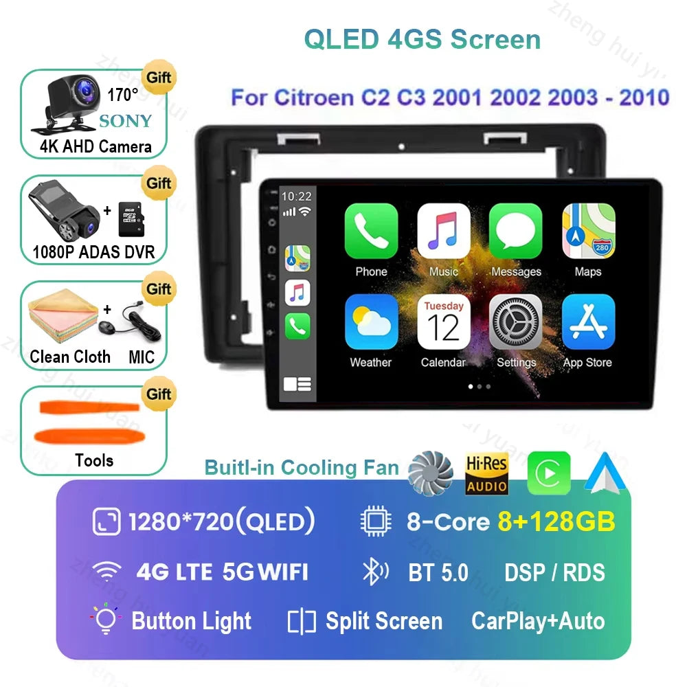 Android 16 CarPlay Auto Car Radio Multimedia navigation video Autoradio Stereo For Citroen C2 C3 2001 2002 2003 - 2010